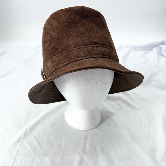 Vintage Echtes Leder Brown Suede Tall Bucket Cap Unisex 9\